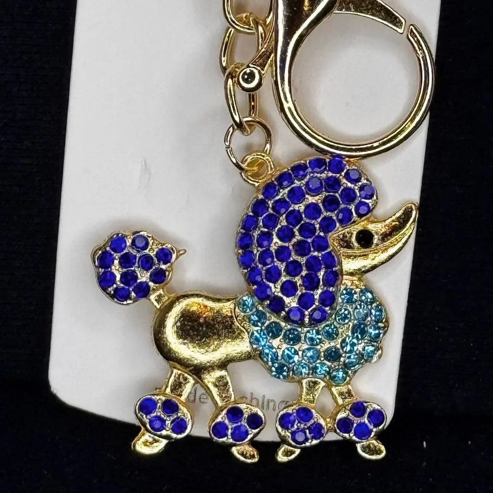 Mint Poodle Dog Keychain - Sparkly Crystal Keyring Blue - Picture 2 of 8